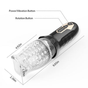 TORNADO Transparent Sleeve 5-Frequncy Rotation 10 Speeds Vibration Oral Sex Masturbation Cup